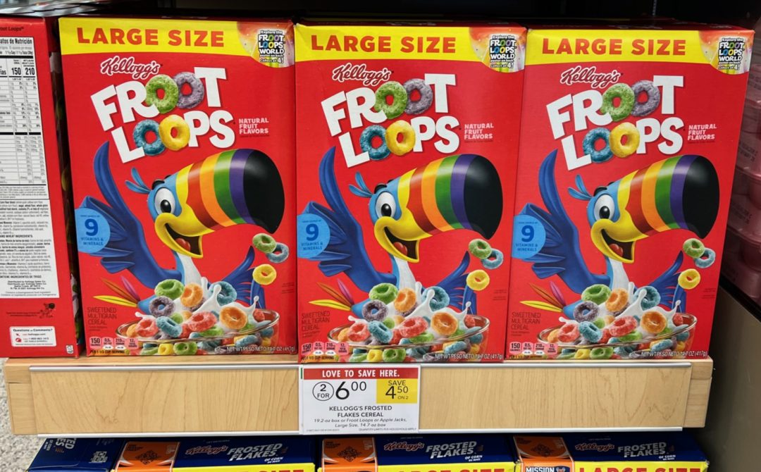 Big Boxes Of Kellogg’s Froot Loops, Apple Jacks or Frosted Flakes Just
